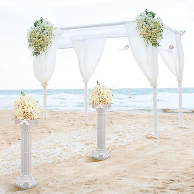 Roman Columns Wedding Column Stand Roman Pillar Plant Stand Plastic Greek Column Statue Pedestal Flower Pot Holder Decor, Wedding Event Party Elegant Decorative Column (White, 2Pcs, 10.63x34.65 Inch)