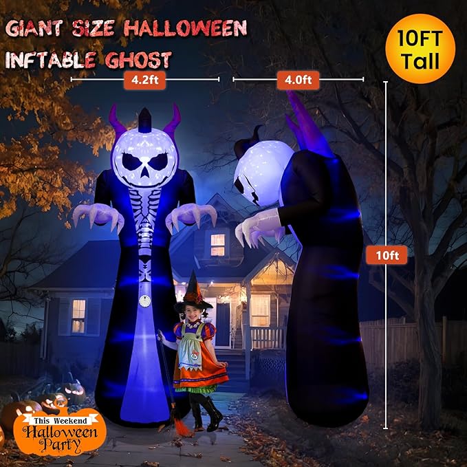 Elegear 10FT Halloween Inflatable Blow Up with Motion-Activated Screaming, 8-Mode Color Changing Light, Giant Grim Reaper Ghost Inflatables Outdoor Decorations for Yard Lawn Garden Porch Party