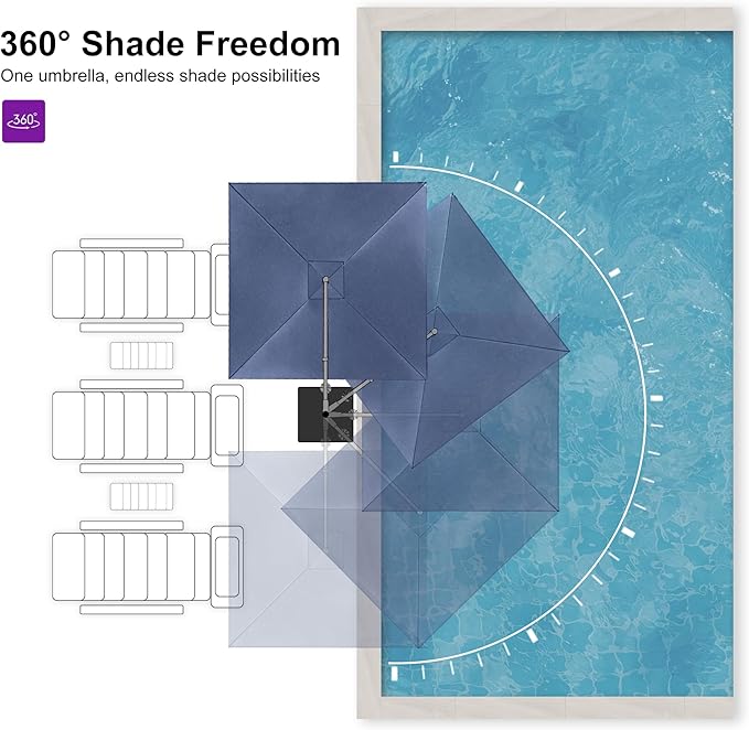 PURPLE LEAF 9 FT Outdoor Umbrella with Base Patio Cantilever Aluminum Umbrella with 3 Years Fade Resistance Recycled Fabric Offset Square with 360-degree Rotation for Deck Pool Garden, Ocean Slate