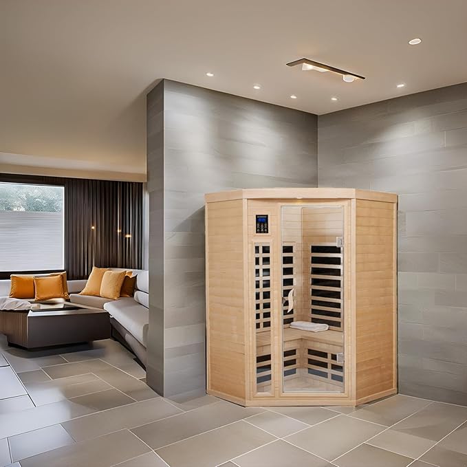 Far Infrared Sauna Low EMF Wooden Saunas for Home, 2-3 Person Indoor Home Saunabox, 1600watt Canadian Hemlock Sauna Room with Bluetooth, LCD, 10 Minutes Pre-Warm up