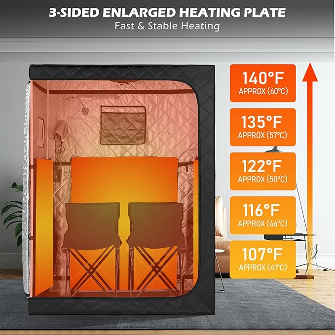 Smartmak Two Person Portable Far Infrared Sauna with 660nm Red Light Therapy Lamp, X-Large Sauna Box, 6 Heaters, Full Size Indoor SPA Room for Home Relaxaion, Remote Control, 2 Big Folding Chairs