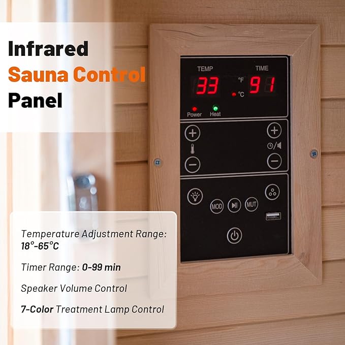 Infrared Sauna 1 Person 7 Heating Panels Hemlock Wooden Home Sauna 1350W, Dry Sauna for Home Spa Room, Time Temp Pre-Set Sauna Room, Mini Personal Far Infrared Saunas for Home