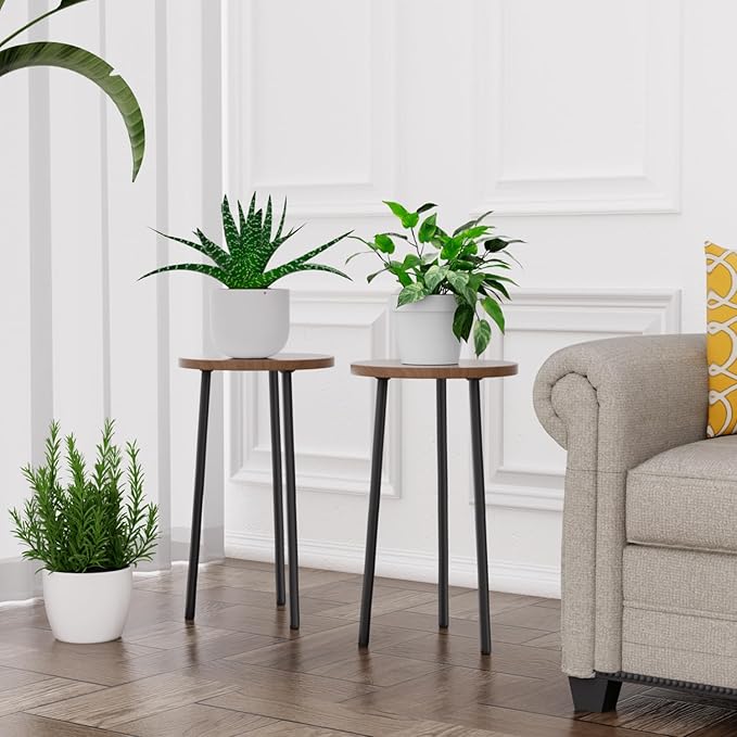 Plant Stand Indoor 2 Pack: Corner Wood 20 Inch Plant Stand Mid Century Modern Decor - Small Round Plant Table for Indoor Plants - Outdoor Plant Holder for Patio Living Room Bathroom Office (Walnut)