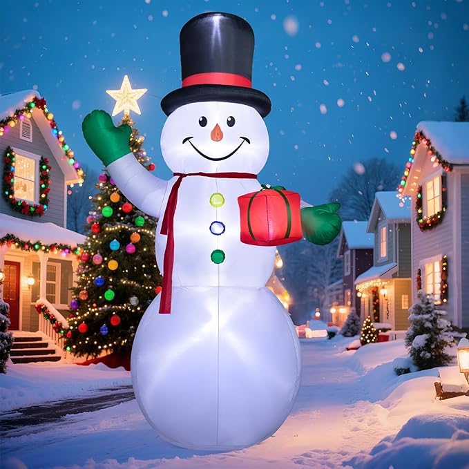 Dawdix 15FT Christmas Decor Inflatable Snowman, Blow Up Yard Decor Snowman with LED Lights & Magic Hat, Winter Outside Decorations for Yard Garden Patio Lawn Holiday Xmas Party Garden, for Him, Her