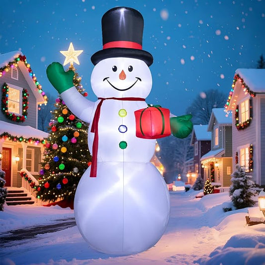 Dawdix 15FT Christmas Decor Inflatable Snowman, Blow Up Yard Decor Snowman with LED Lights & Magic Hat, Winter Outside Decorations for Yard Garden Patio Lawn Holiday Xmas Party Garden, for Him, Her