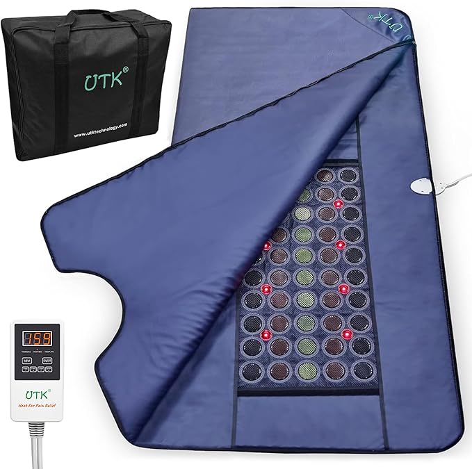 UTK 5X Deeper Infrared Sauna Blanket, Sauna Blanket for Detox & Relaxation with Red Light Therapy, Natural Jade & Tourmaline Stone, 660nm Photon, Portable Sauna for Muscle Pain Relief Home Women Men