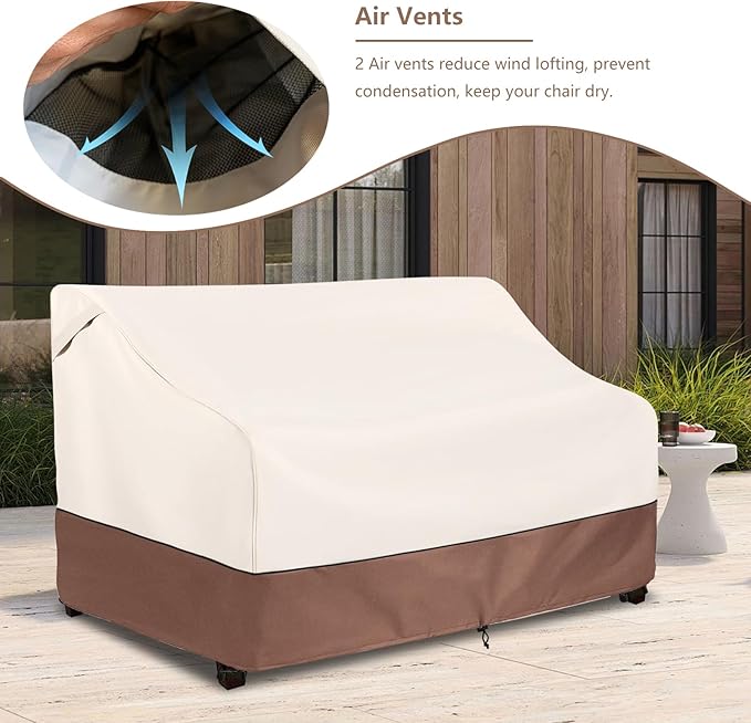 Okcool Heavy Duty Patio Sofa Cover, 100% Waterproof 3-Seater Outdoor Sofa Cover Fits up to 76W x 32.5D x 33H Inches, Lawn Patio Furniture Covers,Beige & Brown