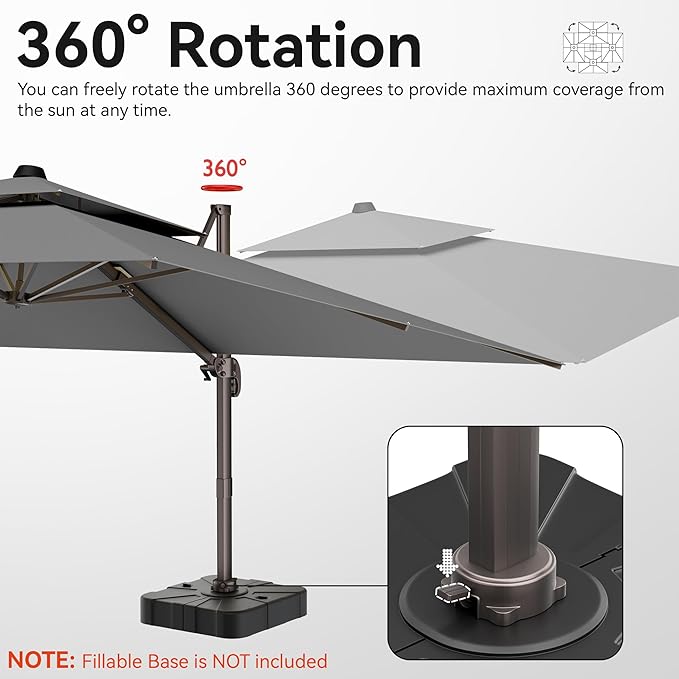 9x12 FT Patio Umbrella, Large Cantilever Rectangular Double Top Heavy Duty Offset Umbrellas with 360° Rotation, Outdoor shade for Garden Deck Pool, Gray