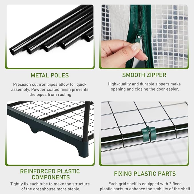Outvita Walk-in Greenhouse, Outdoor Durable PE Plant Green House for Frost Protection with 3 Tiers 12 Shelves, Shelf Clips, Roll-up Zipper Door, 56"x85"x77" White