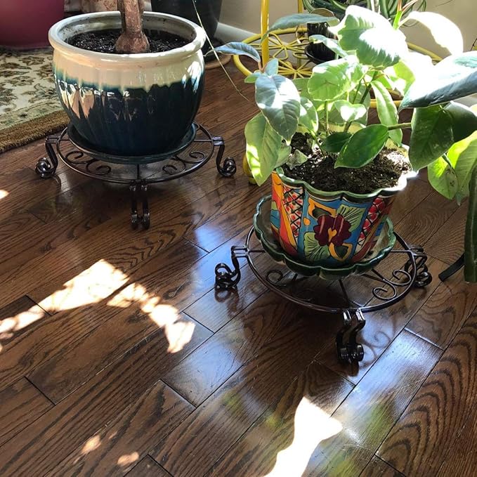 2 Pack Black Plant Stand for Flower Pot Heavy Duty Potted Holder Indoor Outdoor Metal Rustproof Iron Garden Container Round Supports Rack for Planter Bronze, Pumpkin Stand Outdoor…