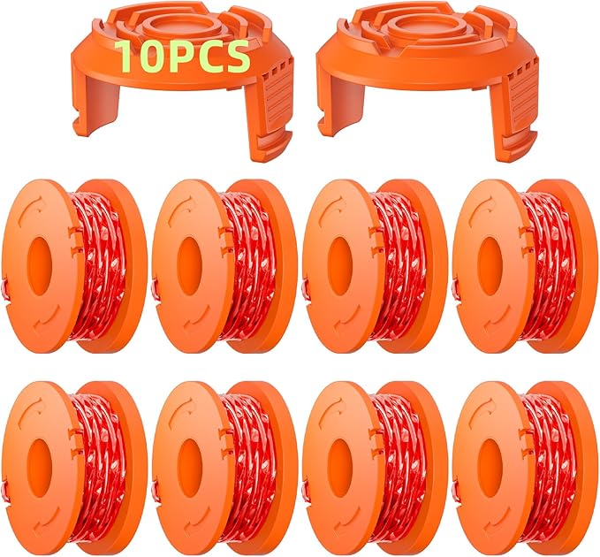 Eventronic 10 Pack WA0010 Trimmer Line Compatible with Worx Weed Eater, 0.065" Autofeed Replacement Trimmer Spool for Worx String Trimmer(8 Line Spools + 2 Caps)