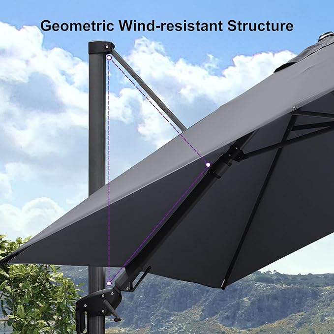 PURPLE LEAF 9' X 12' Left-right Tilt Patio Umbrella Outdoor Cantilever Swivel Rectangle Umbrella with Tilt Aluminum Offset Umbrella with 360-degree Rotation for Garden Deck Pool Patio Light Grey