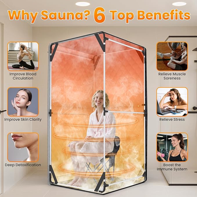 Portable Sauna for Home, Upgraded Personal Steam Sauna Box with 3L 1200W Steamer, Folding Chair, Extra Large Size Foldable Home Sauna 3’X 3’X 5.9’, Full Body Sauna Tent for Relaxation Spa, Black