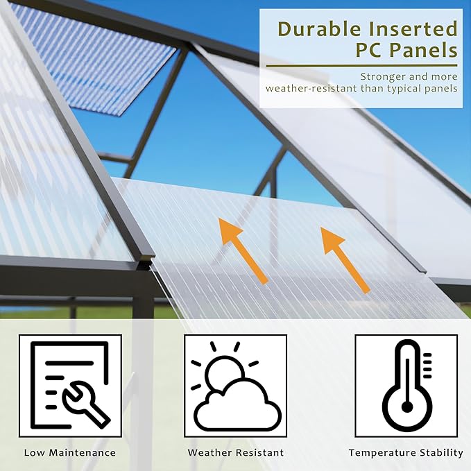 HOOYEAH 6 x 6 FT Polycarbonate Greenhouse for Outdoors, Heavy Duty Walk-in Greenhouses with Roof Air Vent, Aluminum Outdoor Green House Kit, Winter Garden House for Outside Backyard