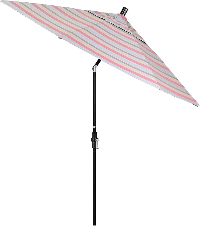 California Umbrella 9' Round Aluminum Pole Fiberglass Rib Market Umbrella, Crank Lift, Collar Tilt, Black Pole, Sunbrella Spectrum Mist