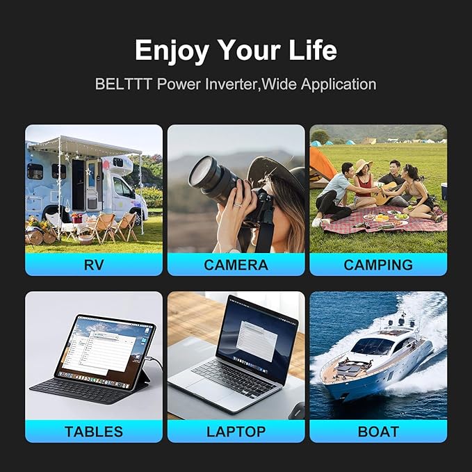 BELTTT 500W Car Power Inverter, DC 12V to 110V AC Power inverters for Vehicles with 2 AC Outlets, 4 USB Ports and LCD Digital Display, Car Plug Adapter Outlet Converter