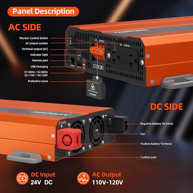 3080W Pure Sine Wave Inverter 24V to 110V Ultra Quiet, Game-Changing Design | 24V to 120 Converter for Home, RV, Camping, Off-Grid & Outdoor Adventures丨DC to AC (LGE-24-3080TI)