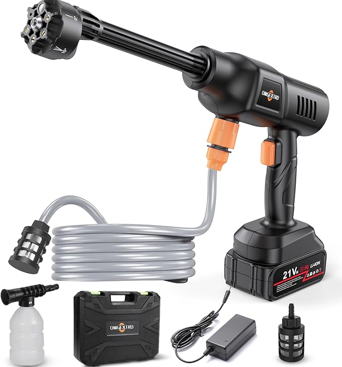 Cordless Pressure Washer, 900PSI Portable Power Washer with 3.0Ah Battery, 1.8Max GPM Cordless Power Washer Battery Operated with 6-in-1 Nozzle, Foam Pot, 16ft Hose, suit for Car/Floor/Garden