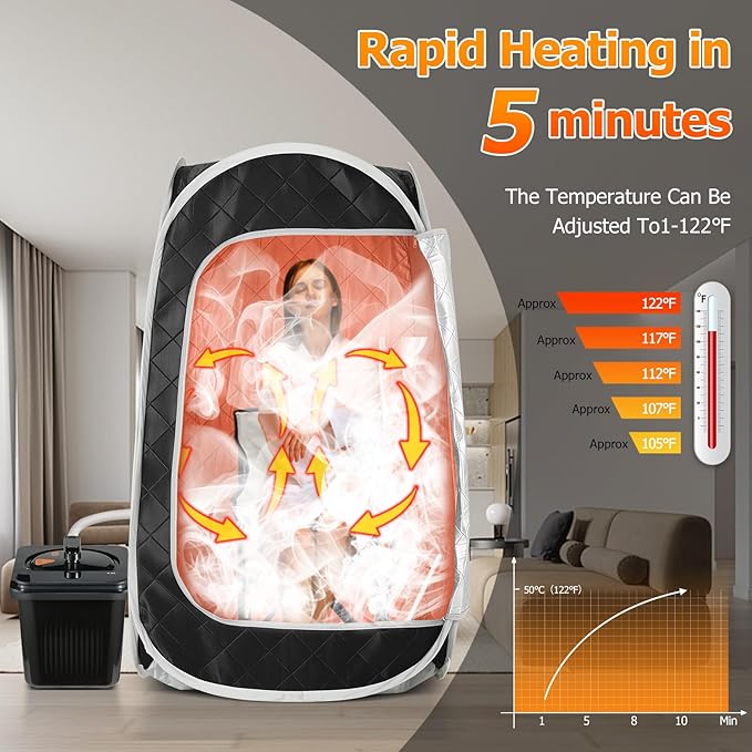 Portable Steam Sauna, Personal Home Sauna with 4L & 1400W Steamer Generator, Remote Control, Portable Chair & Floor Mat, Full Body Thicken Sauna Tent for Relaxation & Detox, 18 Levels, Black