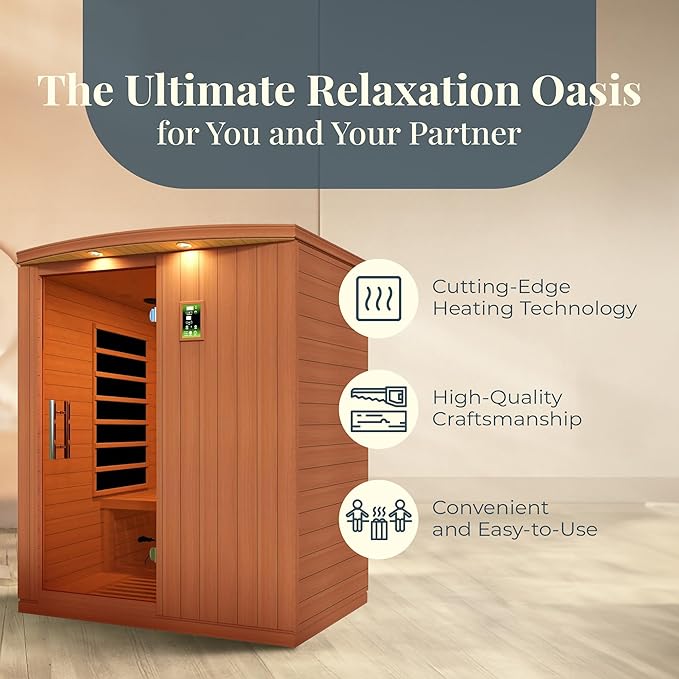 DYNAMIC SAUNAS Madrid Elite 3-Person Ultra Low EMF FAR Infrared Sauna with Red Light Therapy & Bluetooth Speakers | Personal Indoor Dry Heat Sauna for Home & Gym – Made from Canadian Hemlock