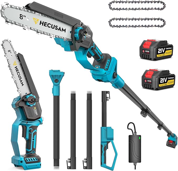 2-in-1 Cordless 8 Inch Pole Saw for Tree Trimming, 4.2M Extended Reach Electric Pole Saw with 180° Adjustable Head, Brushless Motor, 2×4.0Ah High-Capacity Batteries & Extra Chain