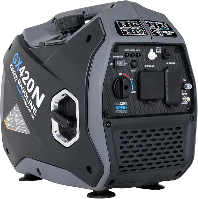 Pulsar 4,200W Portable Gas-Powered Quiet Inverter Generator for Home Emergency Backup, Parallel Capability, RV Ready, Long Run Time, GX420N