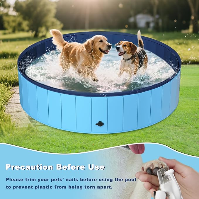 UCCY Foldable Dog Pool for Large Dogs Hard Plastic Kiddie Swimming Pool Non-Slip Portable Dog Bathtubs Collapsible Multi-Use Whelping Box Ball Pit Outdoor Pool for Backyard Duck Pond Blue XL-63"x12"