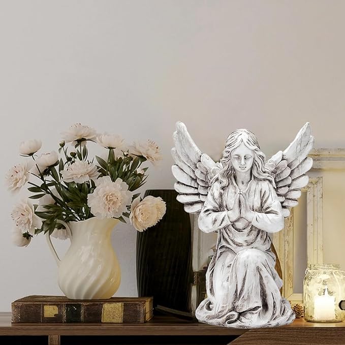 Praying Angel Garden Statue – Outdoor Kneeling Angel Figurine for Yard, Patio, Memorial Decor, Resin Sculpture, Housewarming Ornament Present
