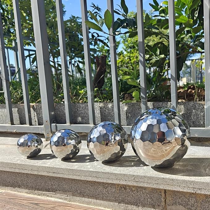 304 Stainless Steel Gazing Ball Sculptures Diamond Ball Decoration Mirror Hollow Decor Ball Reflective Garden Sphere Hollow Metal Ball Ornament Statues Gazing Globe for Home Garden (3 inch)