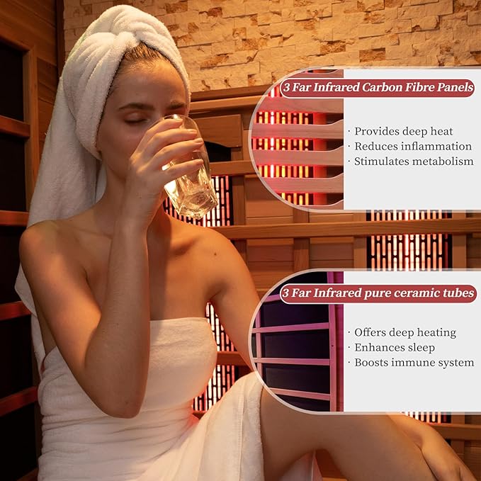 2 Person Infrared Sauna Room with Red Light Therapy, Wood Indoor Saunas Spa with WiFi Control, Oxygen Bar, Speaker, Backrest, 1800W/220V, Ideal Sauna for Gym, Home (Canadian Hemlock)