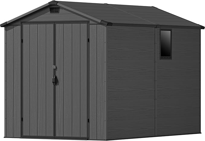 Devoko 6x10 FT Plastic Outdoor Storage Shed - Lockable Resin Tool Shed with Window & Floor - Easy Assembly for Garden, Backyard, Deep Gray
