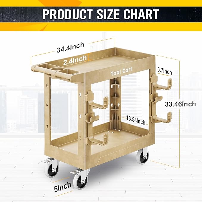 Heavy Duty Garden Tool Carts,600LBS Capacity 2 Tier Yard Tool Storage Rack with Side Hooks Garage Tool Cart with 360°Swivel Wheels Outdoor Garden Tool for Shed, Yard, Garage,Sand