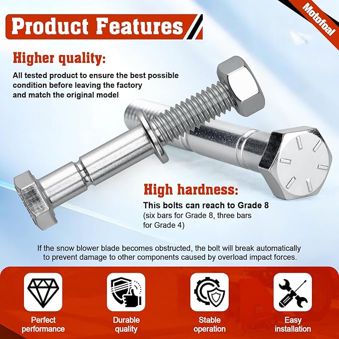 70060-01338 Snowblower Shear Bolts for Kubota Snowblower BX2750 BX2816 BX2822 BX5450 DB2550 G2003 G2538 G2546 T2724 T2740 T2834 Grade 8 Front Snowblower 5/16" x 2-1/4" 10pcs