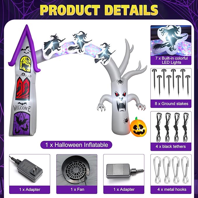 Capoda 14 FT Inflatable Halloween Archway - Castle Witch Dead Tree Blow Up Arch, Build-in Colorful LED Lights for Entryway Garden Yard Lawn Halloween Inflatables Outdoor Decorations