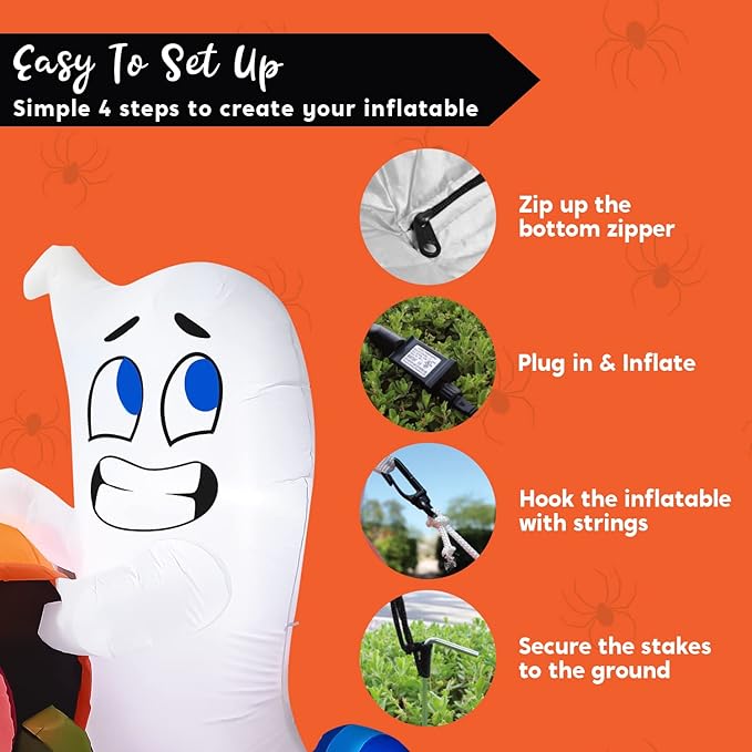 Joiedomi 5 FT Tall Halloween Inflatable Outdoor Decorations, Halloween Ghost Blow Up Yard Decorations, Inflatable Ghost with Candy Pumpkin Cauldron for Garden Decoration