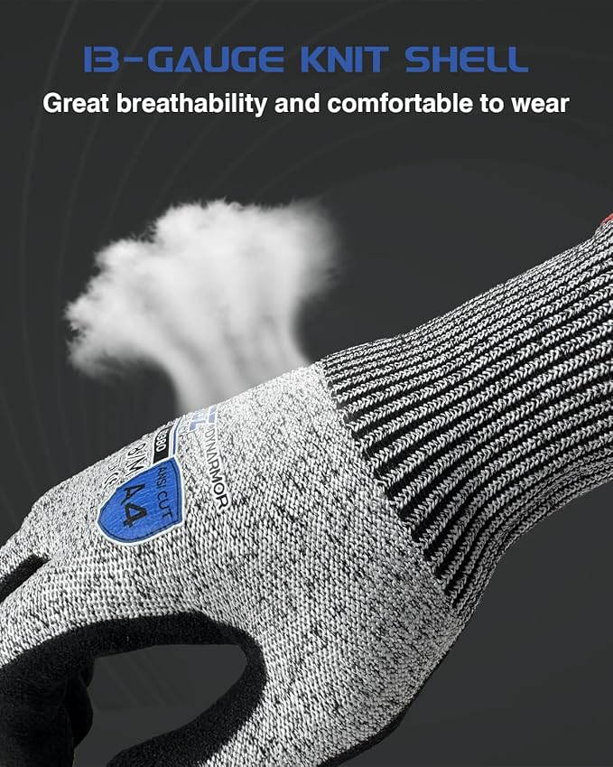 A7 Cut Resistant Work Gloves, 3 Pairs Nitrile Coated Cutting Glove for Woodworking,Construction,Fishing,Metalwork