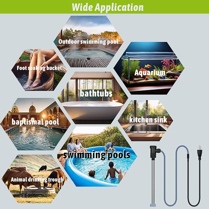2000W Submersible Immersion Water Heater for Hot Tub & Pool – Portable Electric Heater with Wifi Timer Plug, and Auto Shut Off for Bathtub, Above Ground Pool, Baptism pool, and Baptistry