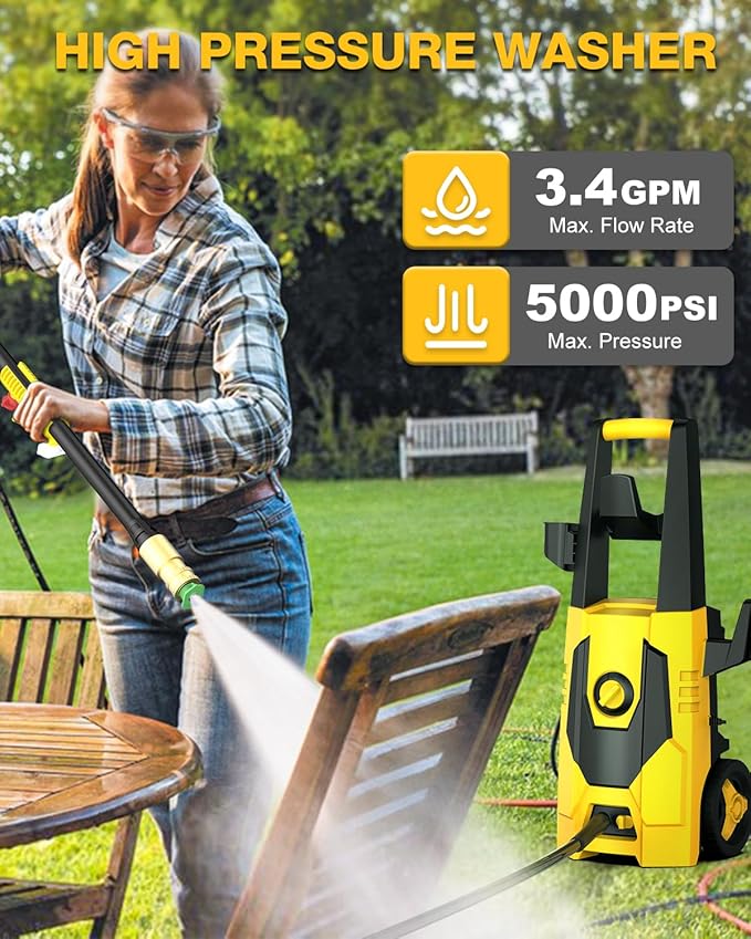 AgiiMan Pressure Washer, Power Washer with 35FT Power Cord, 20FT Hose, High Pressure Washer Cleaning for Cars, Patios, Driveways, Fences