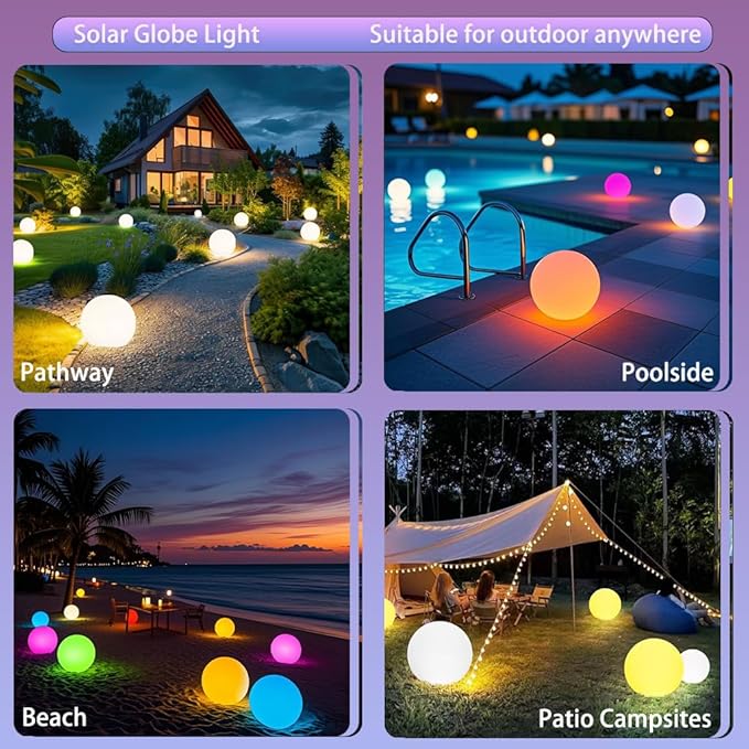12-inch Dimmable Solar Globe Light, RGB 16 Color Changing Large Glowing Orb Light w/Remote, Waterproof Outdoor Solar Ball Lights with Ground Stake, Perfect for Backyard Garden Poolside