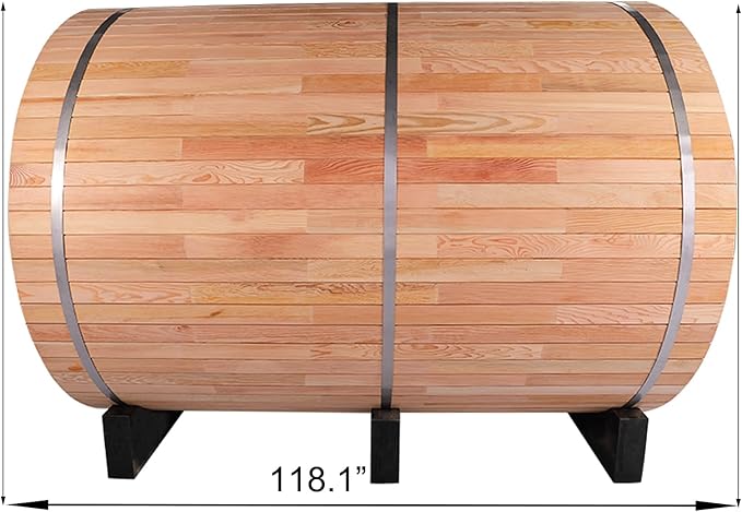 ZONEMEL Outdoor Barrel Steam Sauna, Canadian Red Cedar Sauna Room for 10-12 Person with 9KW ETL TOULE Heater, Volcanic Stones, Asphalt Shingles,Canopy Porch, 8mm Tempered Glass, 220V