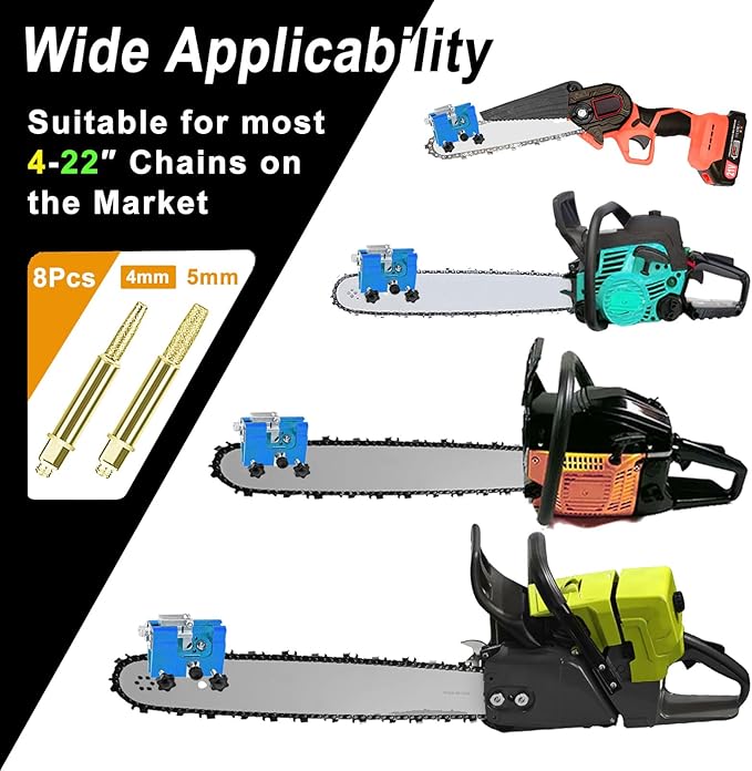 Chainsaw Sharpening Jig, Portable Hand Chain Saw Sharpener Tool with 8 Titanium-Plated Bits, Gloves, Storage Bag & Brush, Chainsaw Sharpener, Chainsaw Sharpener Kit for 4"-22" Chainsaw & Electric Saws