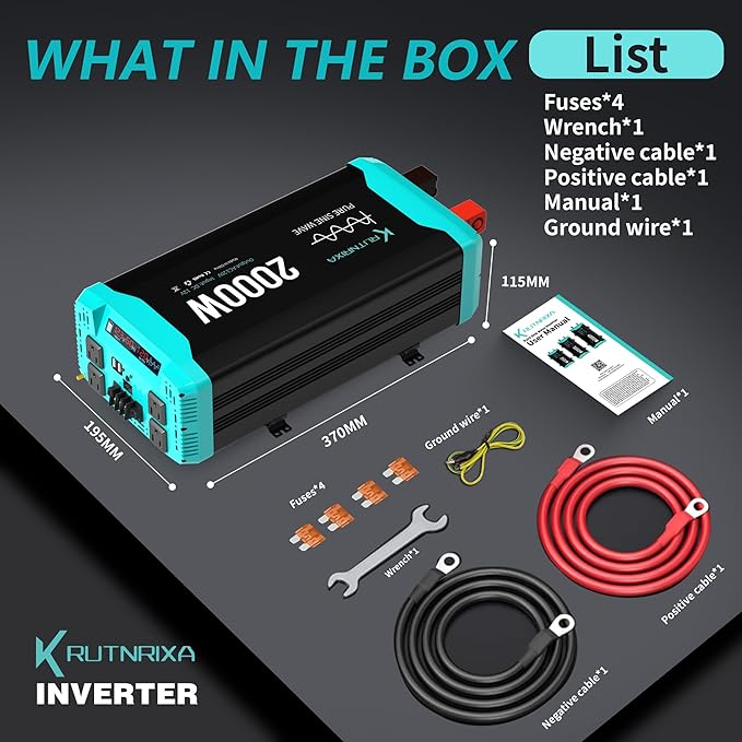 2000W Pure Sine Wave Inverter 12V DC to 120V AC for RV, Truck, Off-Grid, Home, Solar Car Power Inverter with Dual AC Hardwire Port, 50A Socket, 5V 2.1A USB