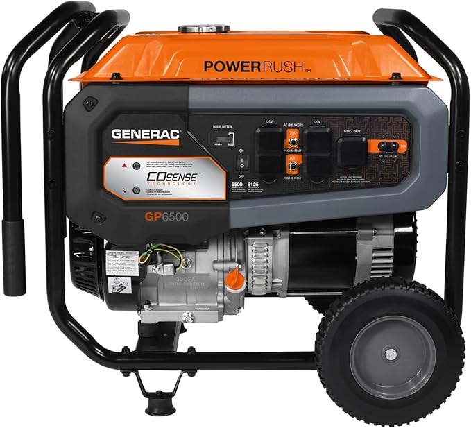 Generac 8,125 Starting Watt Portable Gas Generator - Electric Start - Includes Extension Cord - Home or RV Ready - Quiet, Long Runtime, Emergency Power - 49-State Compliant