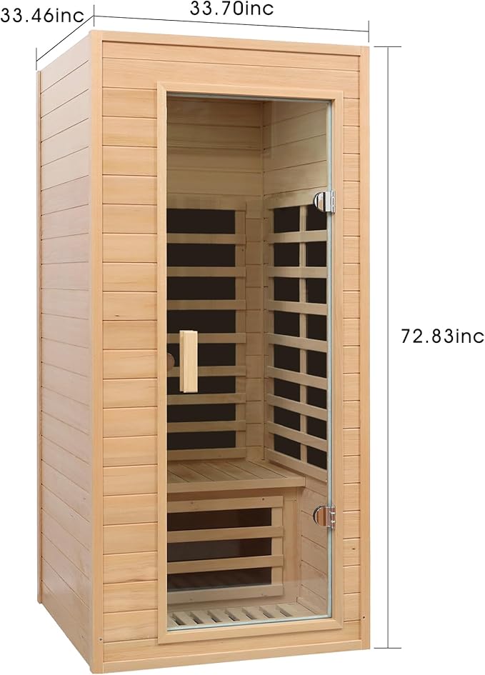 Infrared Sauna for Home Single Person Hemlock Far Infrared Roof Embedded Indoor Sauna for Home with Bluetooth & LED, Natural