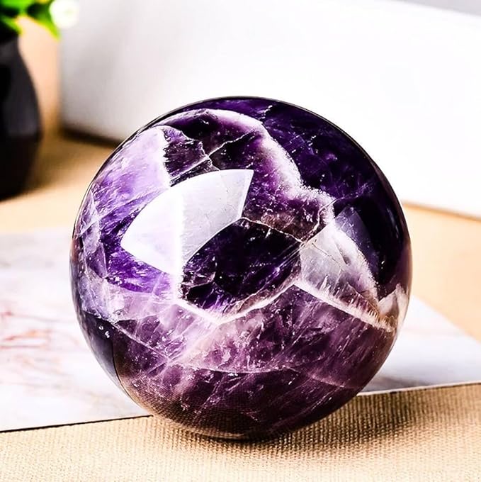Amethyst Sphere Gemstone Balls Healing Crystals Ball with Stand Crystal Sphere for Reiki Chakra Fengshui Meditation Home Decor (300g)