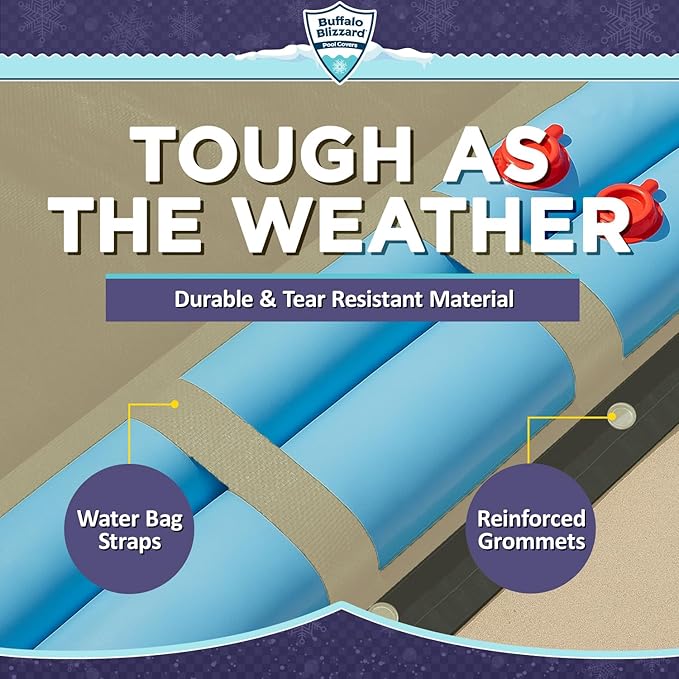 Buffalo Blizzard Supreme Plus 18 ft x 36 ft Rectangular Winter Pool Cover | Tan/Silver | Heavy Duty for Above Ground Swimming Pools | Easy Install | Cold & UV Resistant | Seasonal Debris Protection