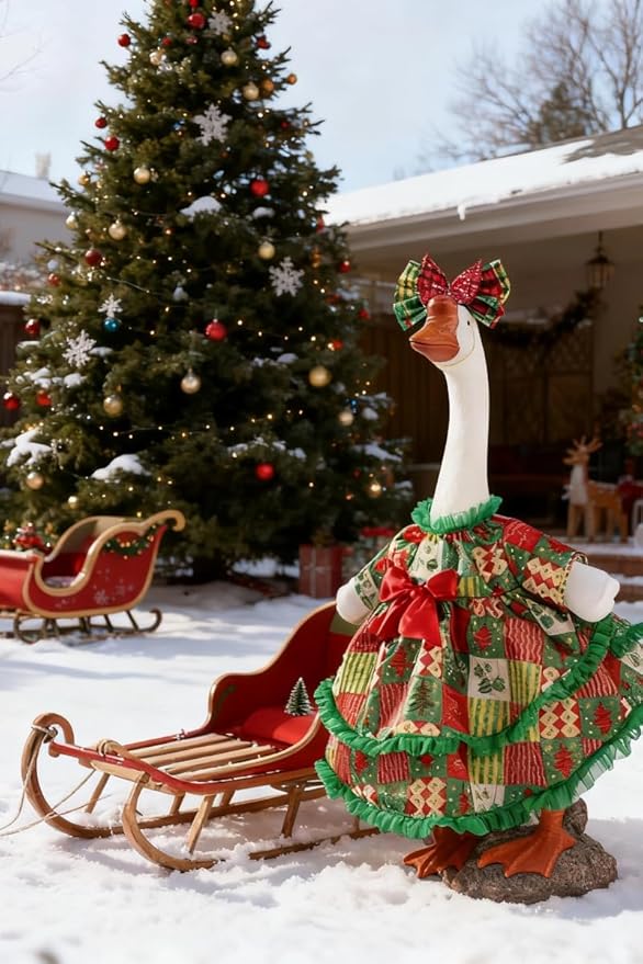 Christmas Porch Goose Outfit - 23" Goose Costume Festive Outfit for Cement Plastic Goose Statue – Funny Outdoor Decor,Lawn Yard Decor,Patio & Christmas Garden