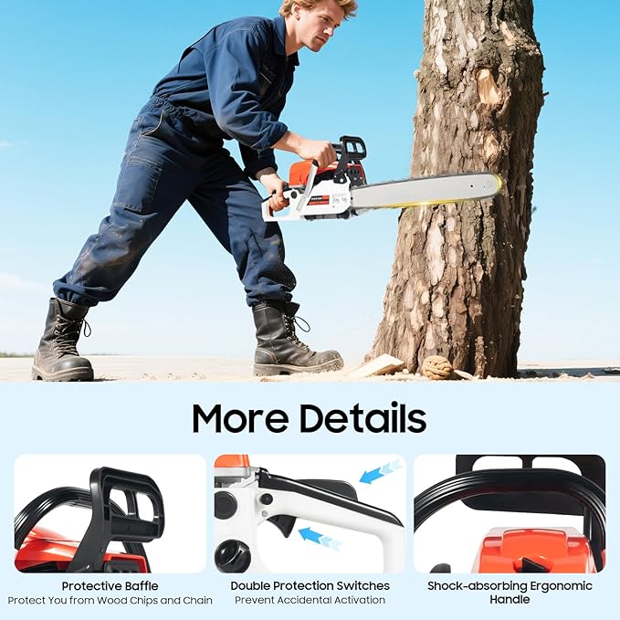 20 Inch Gas Chainsaw 52CC 2KW Petrol Chainsaws 2-Stroke Engine Chainsaw Chain Saw Set for Cutting Wood Outdoor Home Farm (Red)