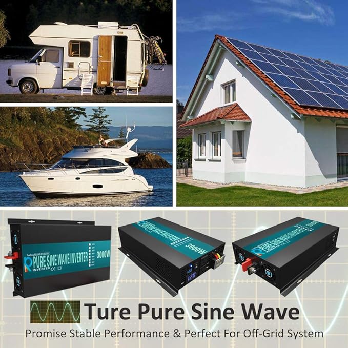 WZRELB Pure Sine Wave 2000 Watt (4000W Surge) 48V Power Inverter DC to 120 AC 60Hz,Off-Grid Solar Back Up Power