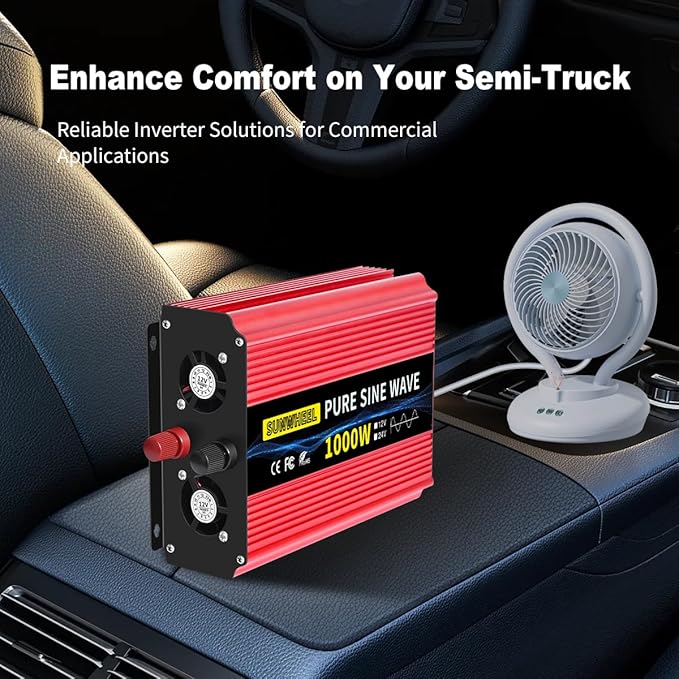 SUNWHEEL 1000W Pure Sine Wave Inverter, 12V DC to 110V/120V AC Power Inverter for RV、Off Grid、Truck、Refrigerator with 2 AC outlets and LCD Display